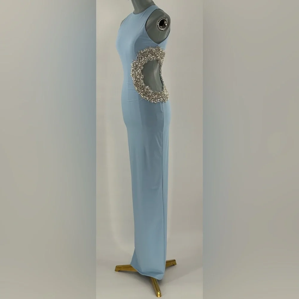 🆕 BRONX & BANCO 🧿 NWOT Camila Rhinestone Cutout Maxi, Powder Blue, Sz XS US 2 - Picture 11 of 16